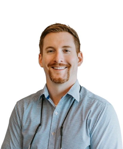 A close up of a dentist smiling