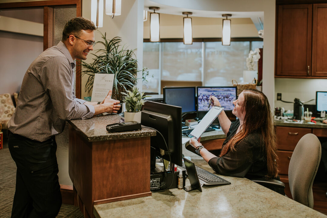 A photo of a reception desk of a dentist office